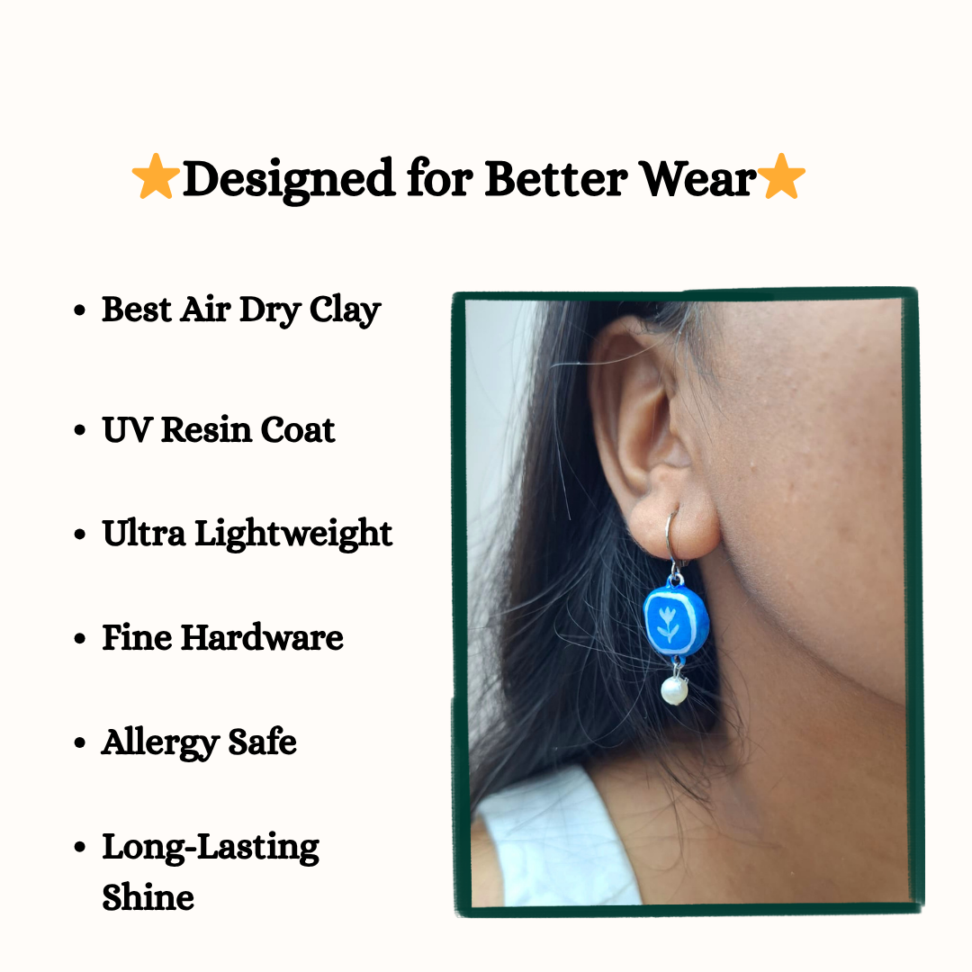 Handmade Blue leaf Earrings