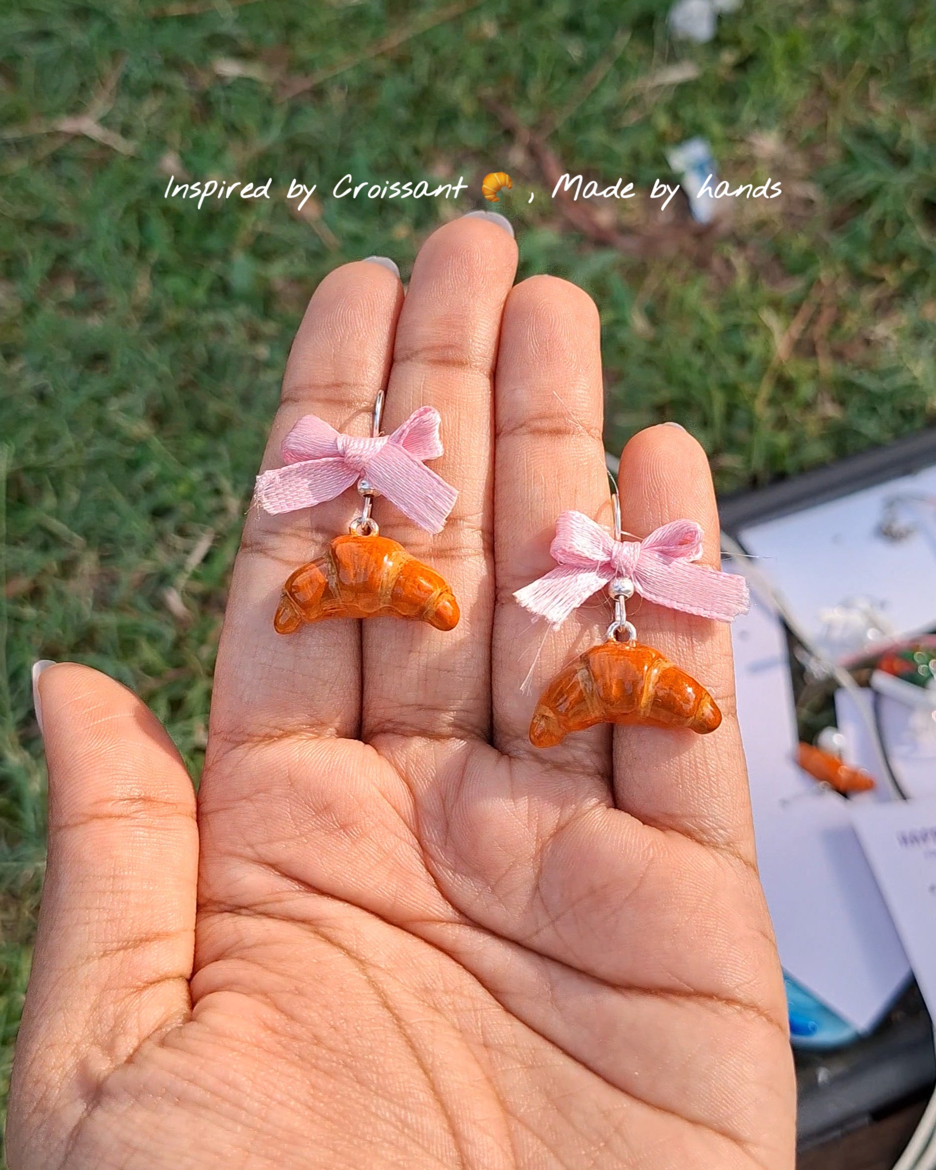 Handmade Croissant Bow Earrings🥐🎀