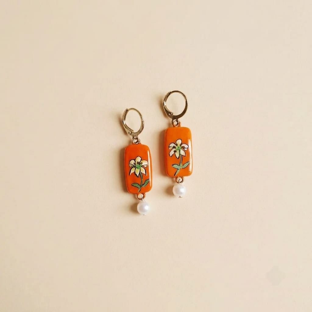 Orange Floral Earrings