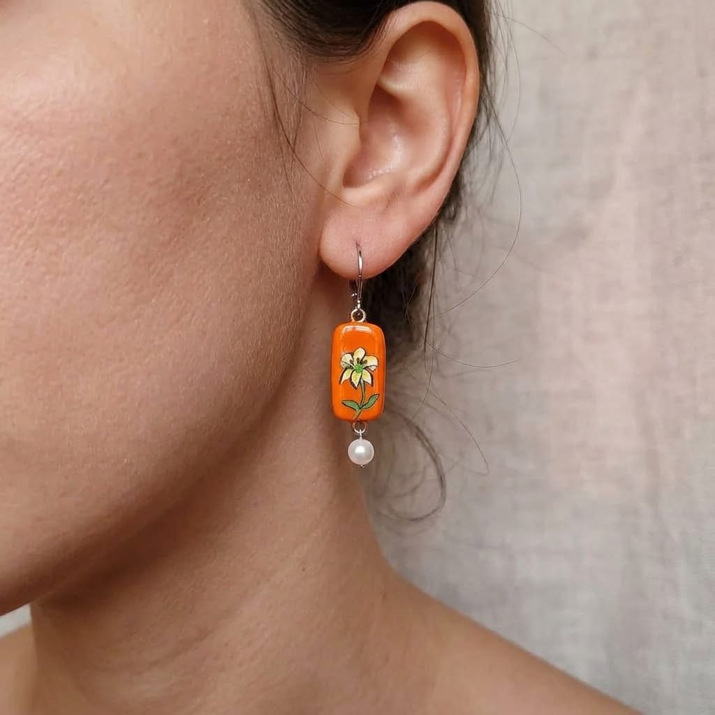 Orange Floral Earrings
