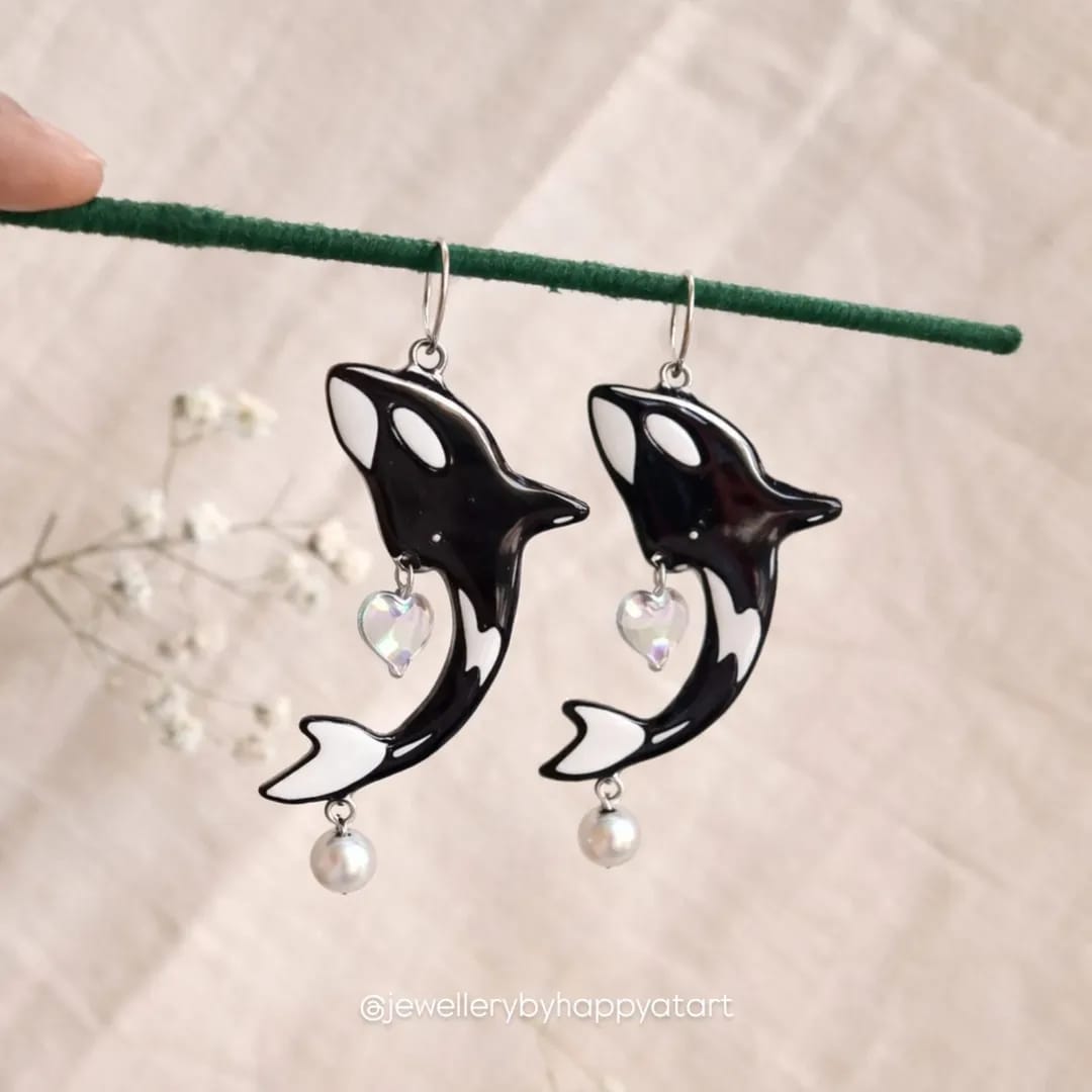 Handmade Orca Fish Earrings