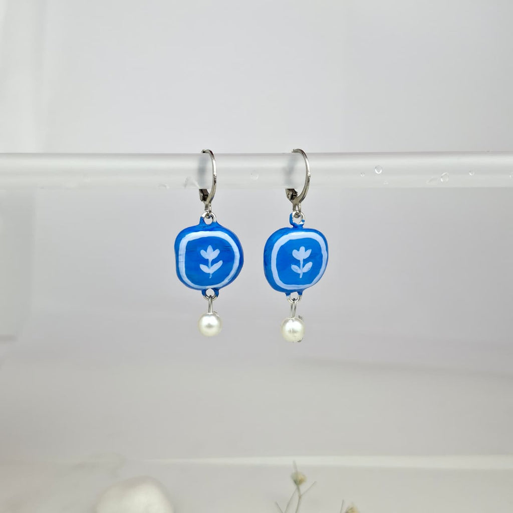 Handmade Blue leaf Earrings