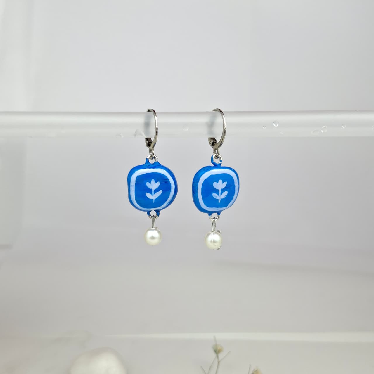 Handmade Blue leaf Earrings