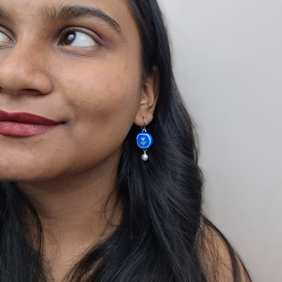 Handmade Blue leaf Earrings