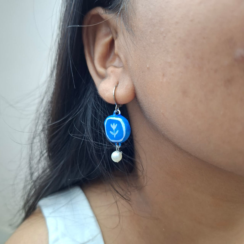 Handmade Blue leaf Earrings