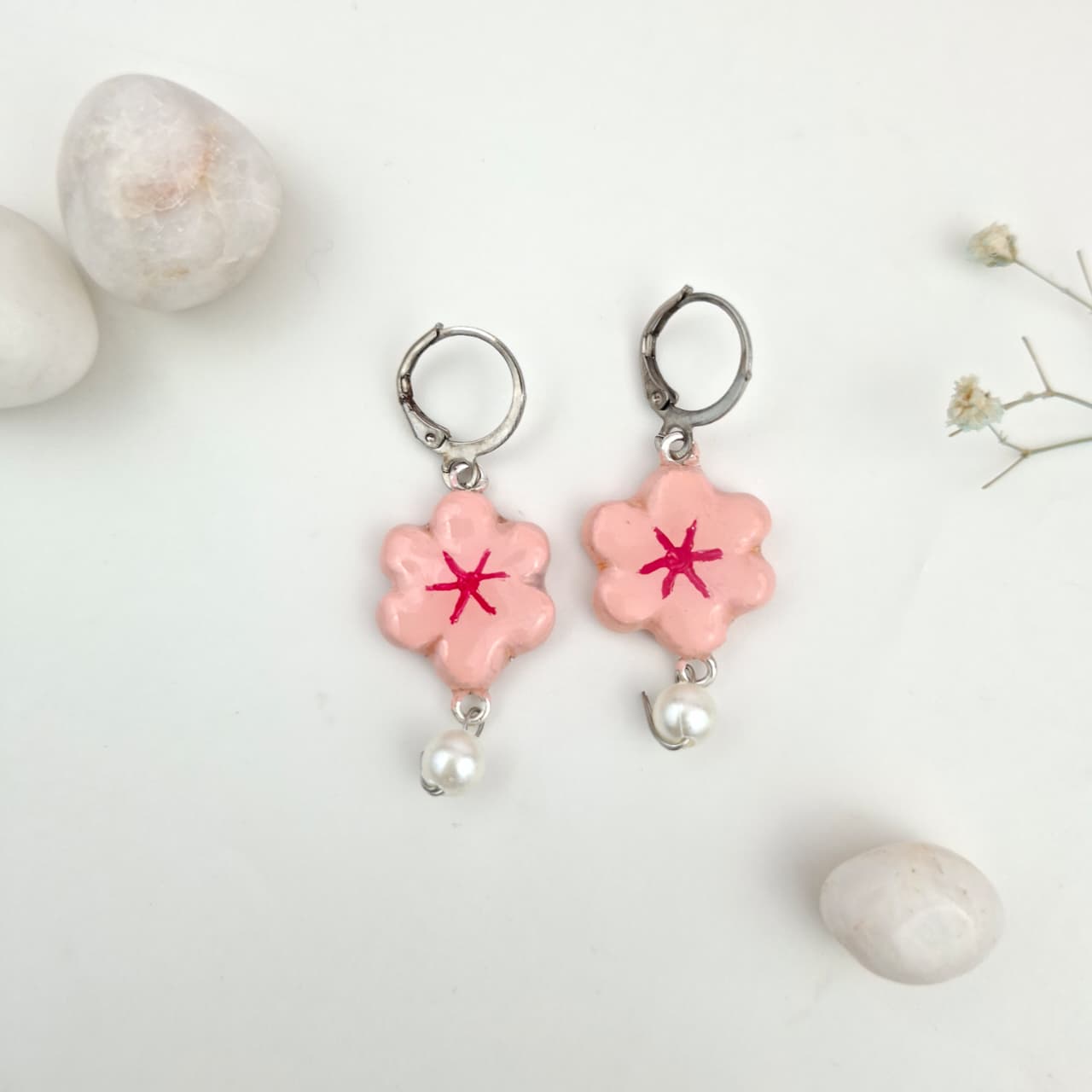 Handmade Pink Pearl Earrings