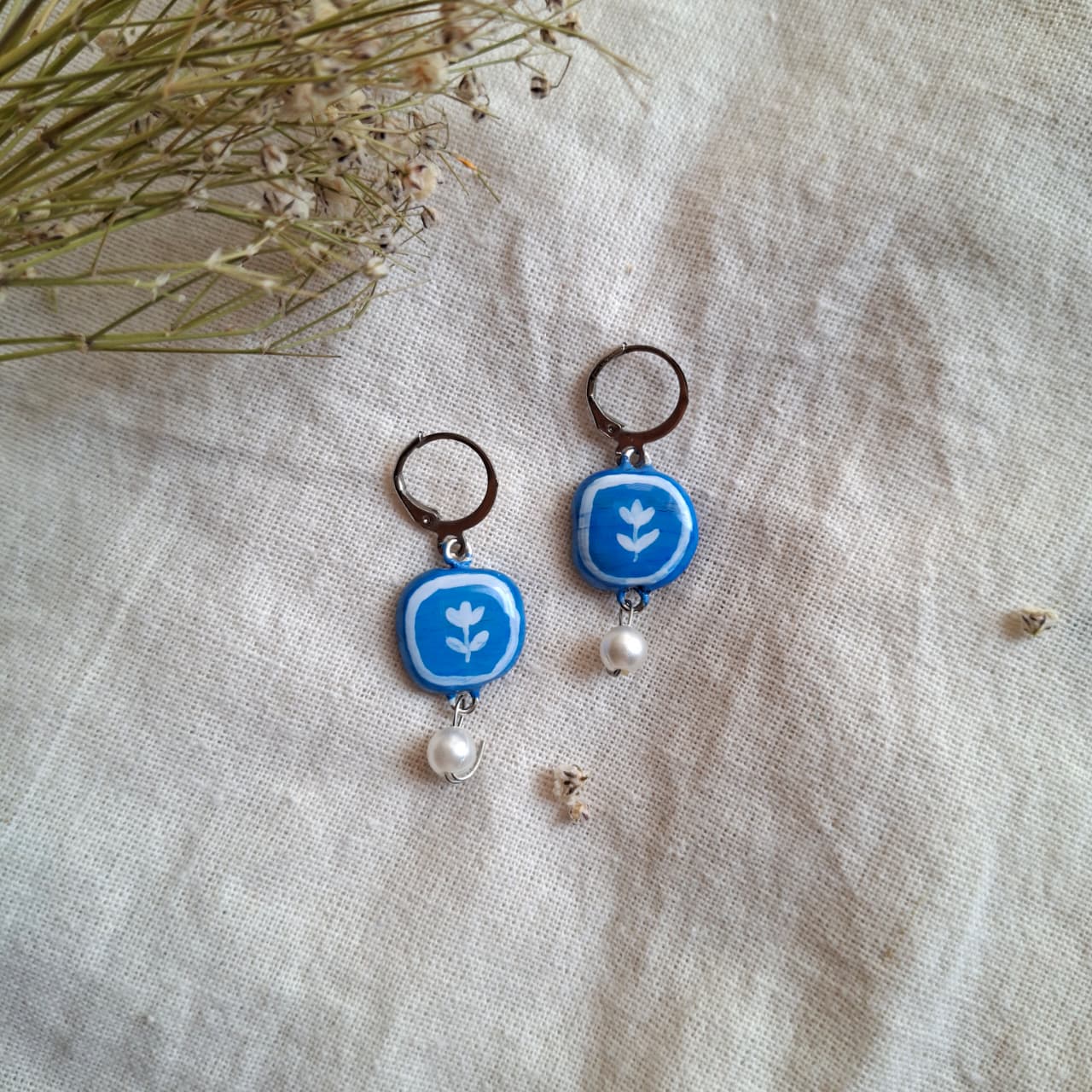 Handmade Blue leaf Earrings