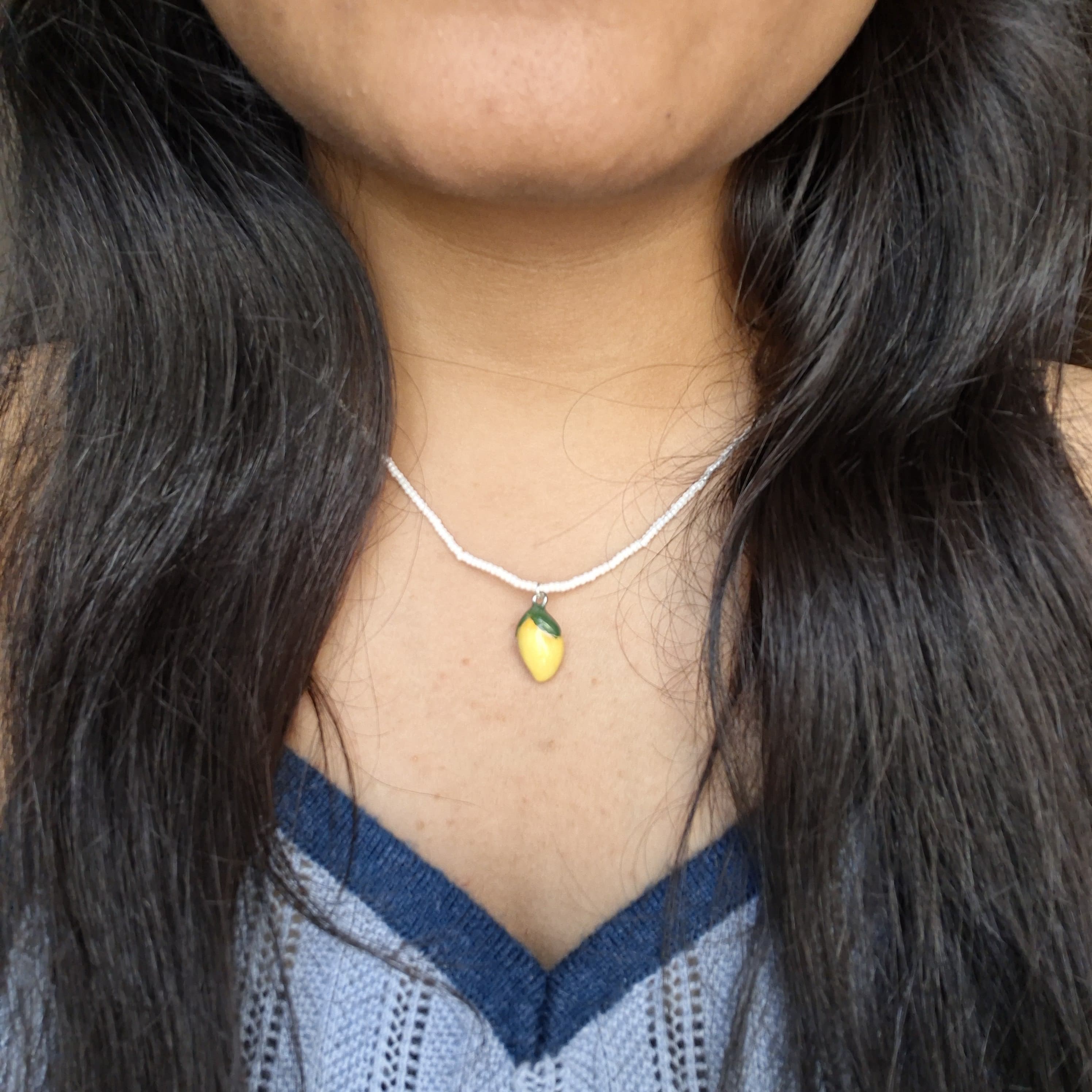 Handmade Lemon Pearl Chain Neckpiece 🍋