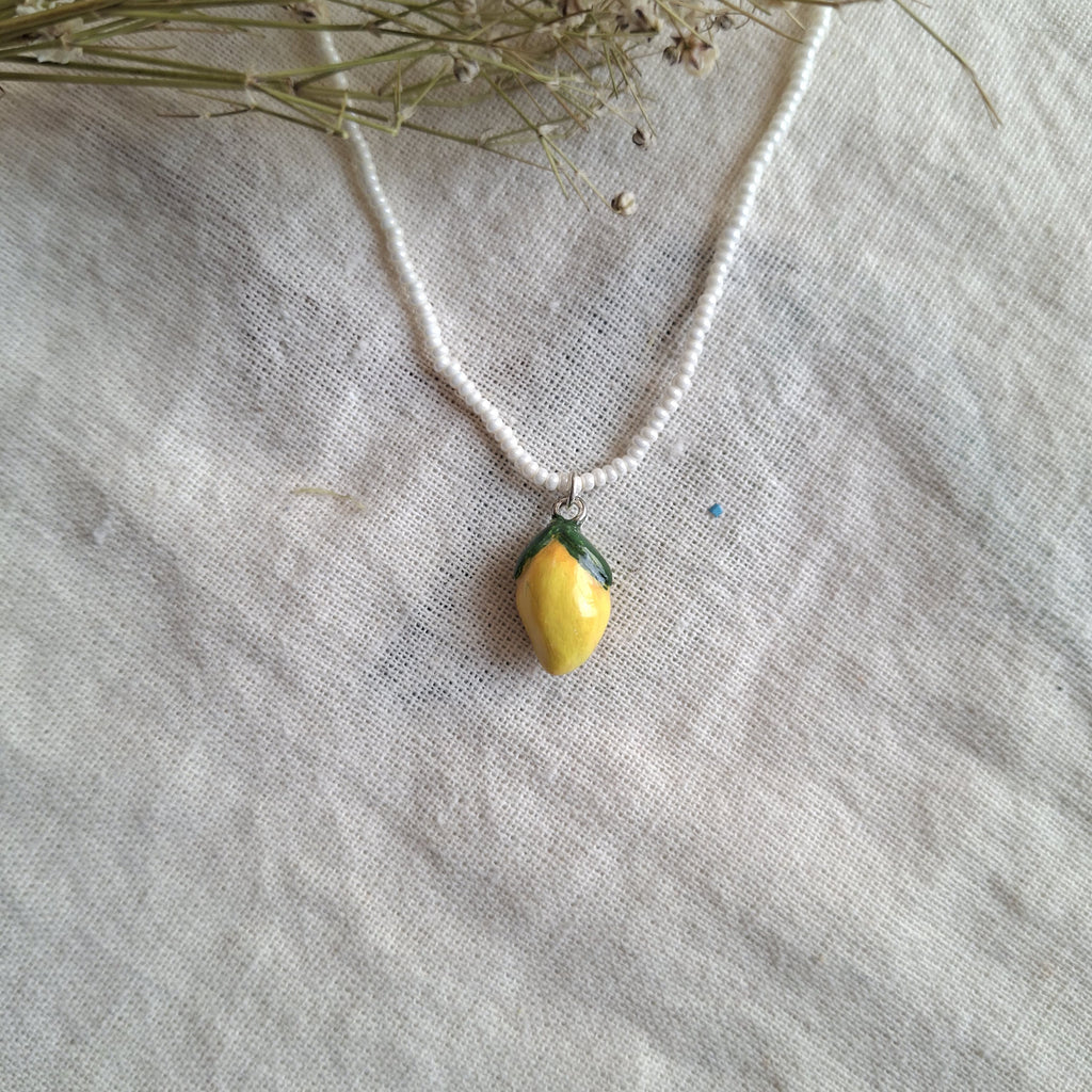 Handmade Lemon Pearl Chain Neckpiece 🍋