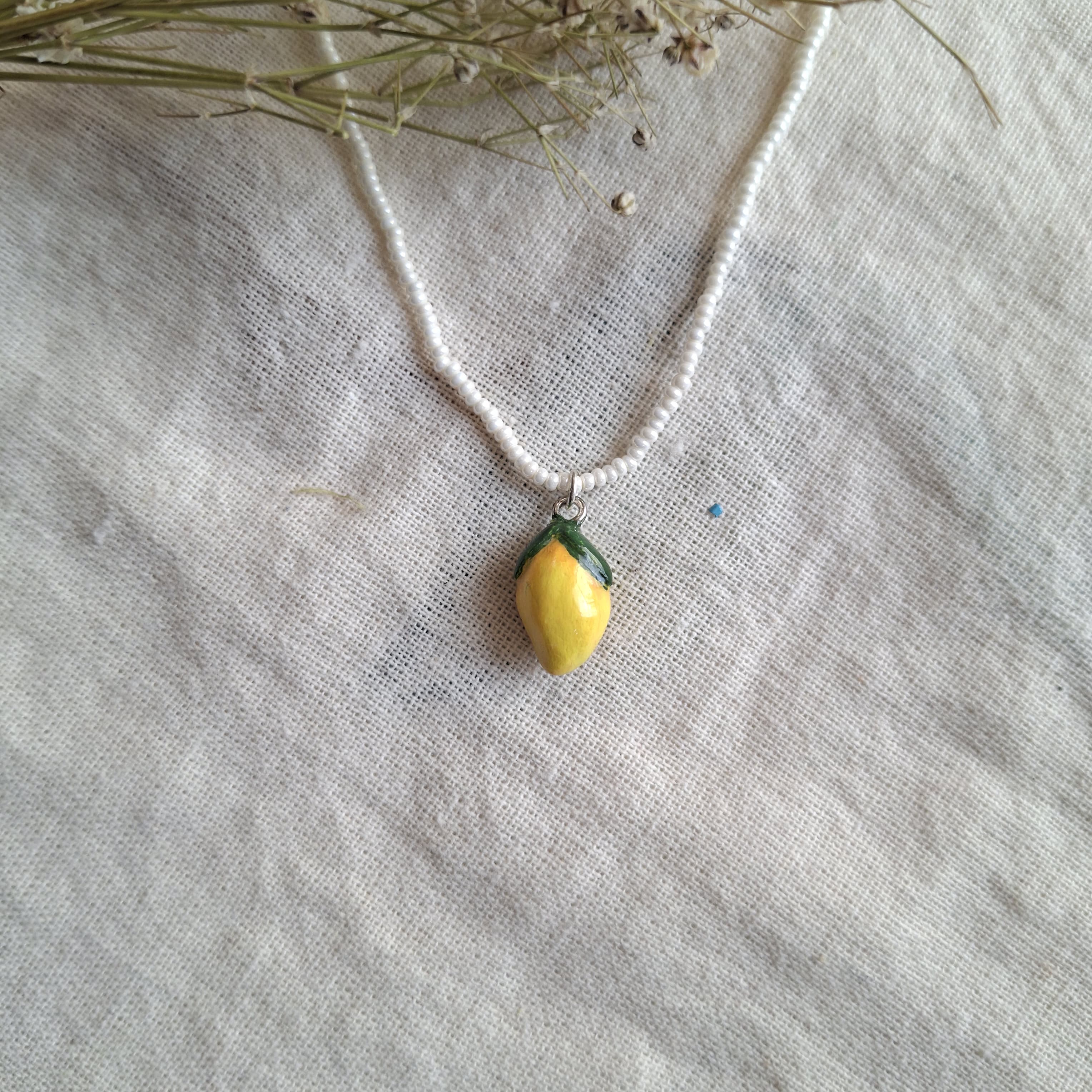 Handmade Lemon Pearl Chain Neckpiece 🍋